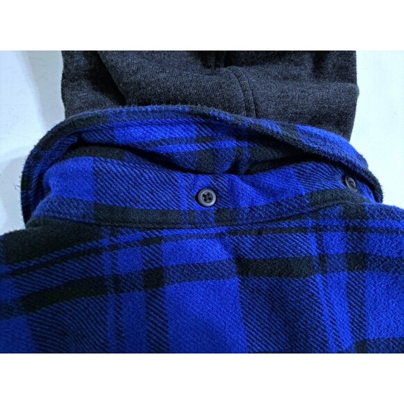 American Eagle Flannel Hoodie Mens Medium Blue Black Plaid Heavyweight Vintage - Picture 6 of 10